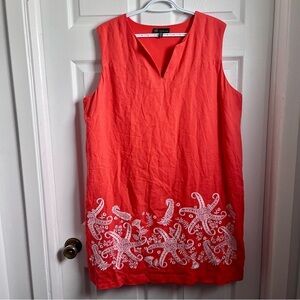 Carre Noir Dress Linen Blend Orange Foral XXL Women v neck Sleeveless midi